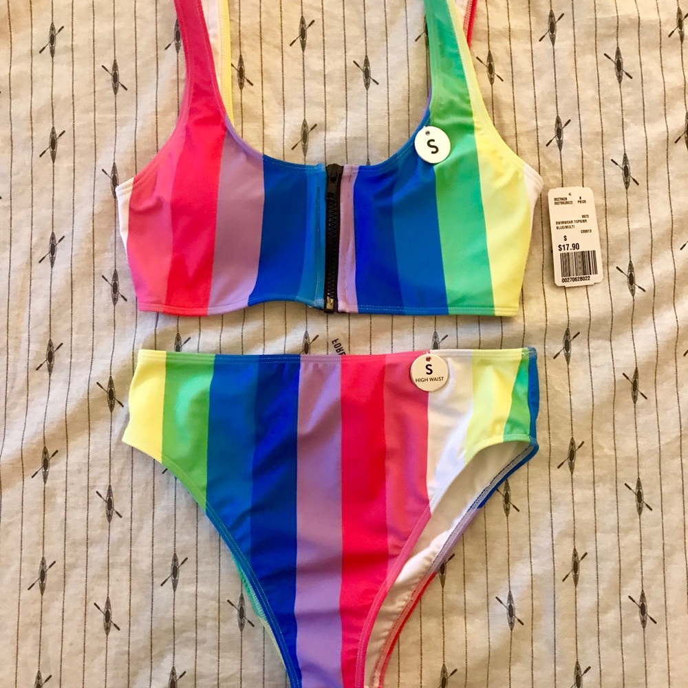 Multicolored stripe high leg bikini